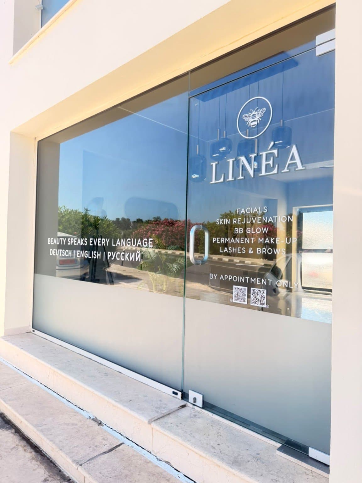 LINÉA studio entrance and window branding